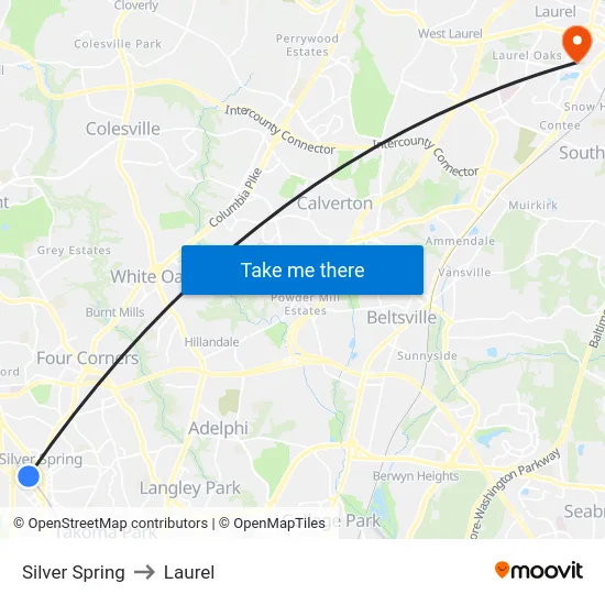 Silver Spring to Laurel map