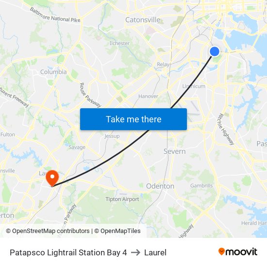 Patapsco Lightrail Station Bay 4 to Laurel map