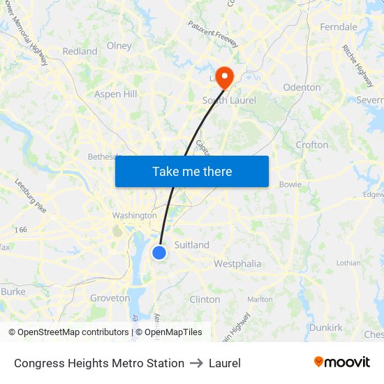 Congress Heights Metro Station to Laurel map