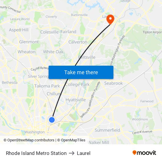 Rhode Island Metro Station to Laurel map