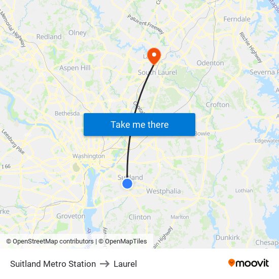 Suitland Metro Station to Laurel map