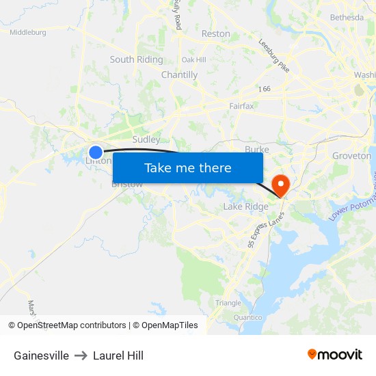 Gainesville to Laurel Hill map