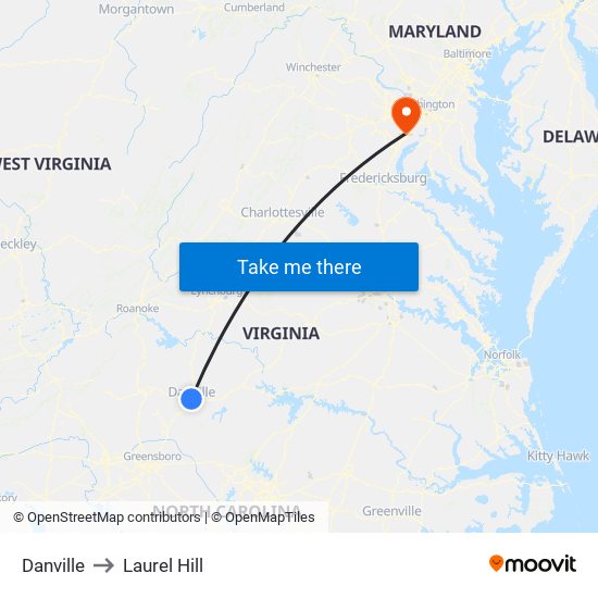 Danville to Laurel Hill map