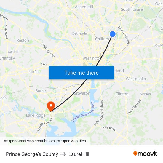 Prince George's County to Laurel Hill map