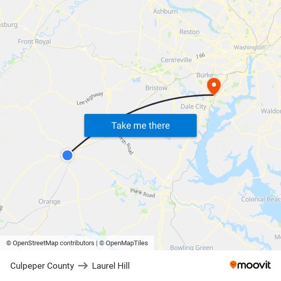 Culpeper County to Laurel Hill map