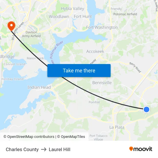 Charles County to Laurel Hill map