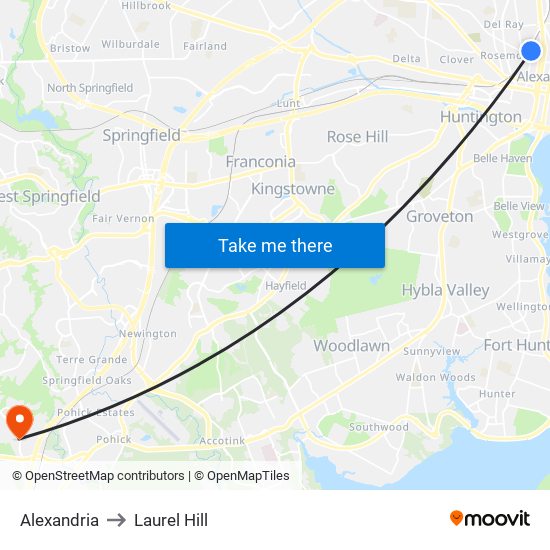 Alexandria to Laurel Hill map