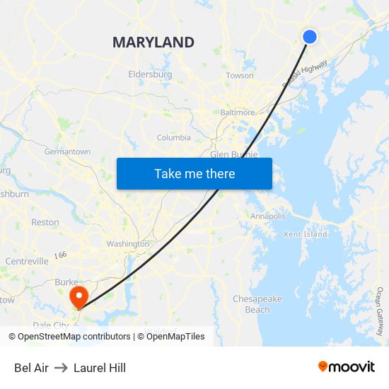Bel Air to Laurel Hill map