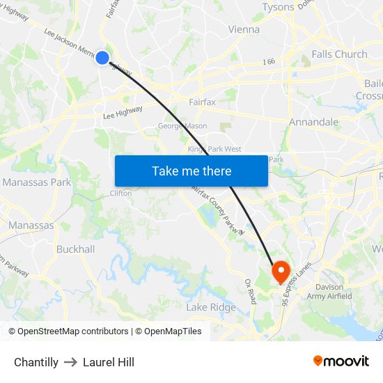 Chantilly to Laurel Hill map