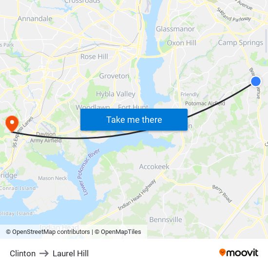 Clinton to Laurel Hill map