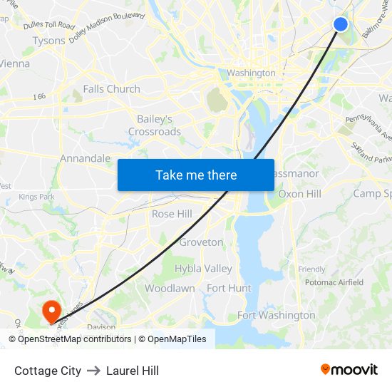 Cottage City to Laurel Hill map