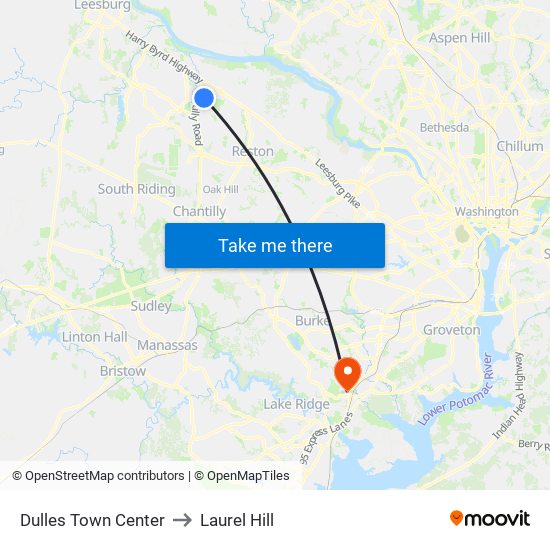 Dulles Town Center to Laurel Hill map