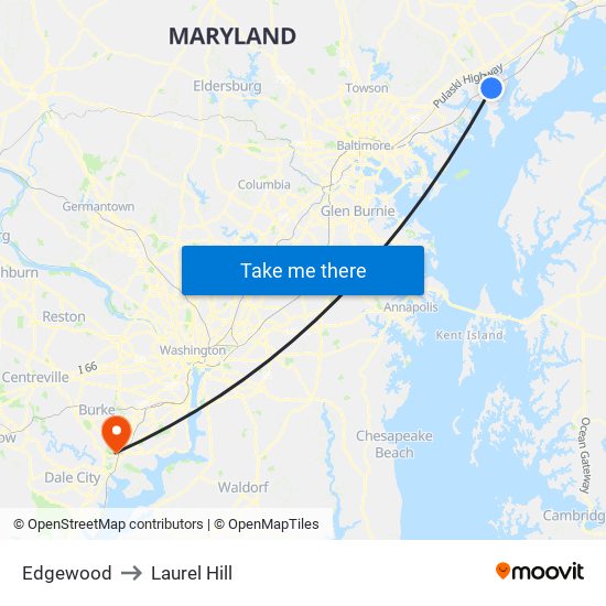 Edgewood to Laurel Hill map