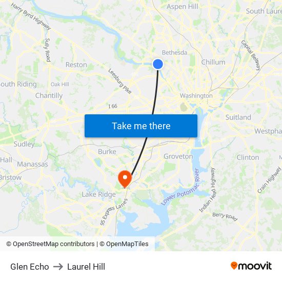 Glen Echo to Laurel Hill map