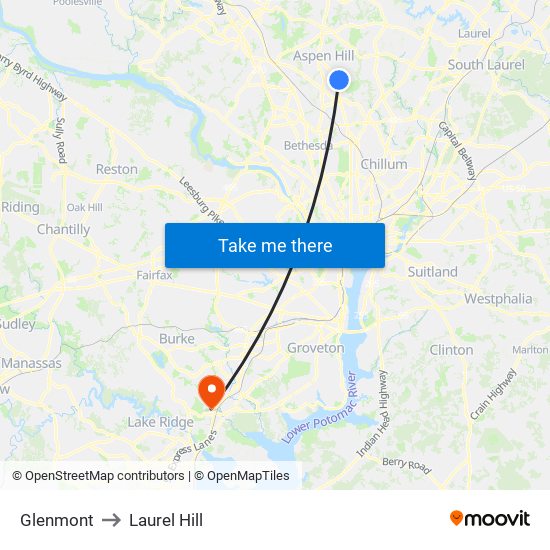 Glenmont to Laurel Hill map