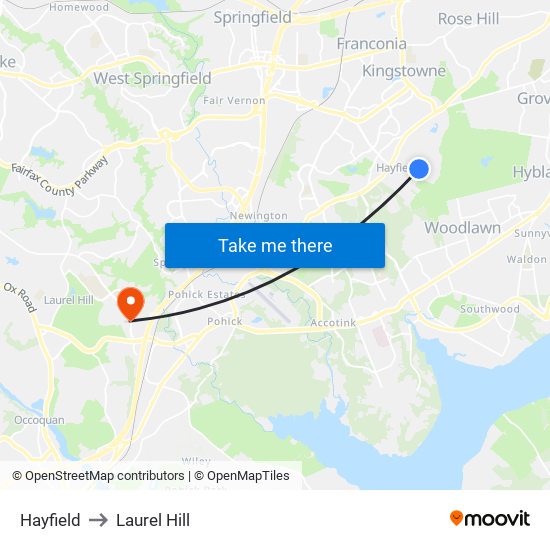 Hayfield to Laurel Hill map