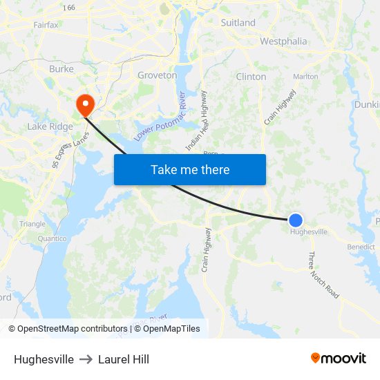 Hughesville to Laurel Hill map