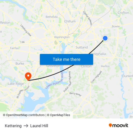 Kettering to Laurel Hill map