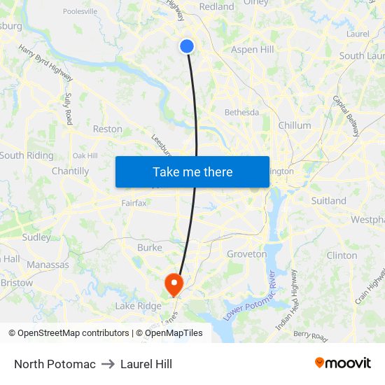 North Potomac to Laurel Hill map