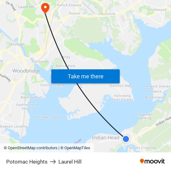 Potomac Heights to Laurel Hill map