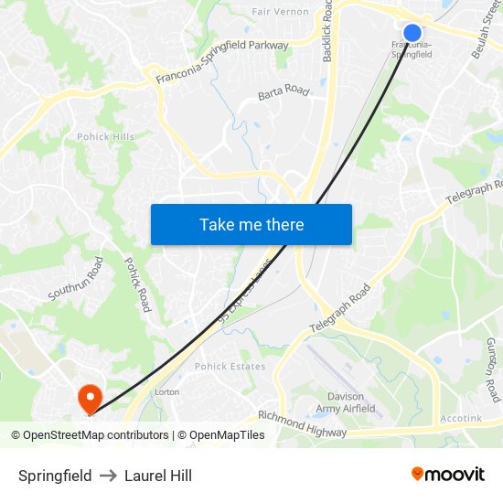 Springfield to Laurel Hill map