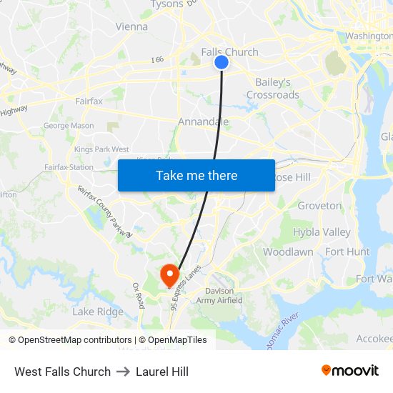 West Falls Church to Laurel Hill map