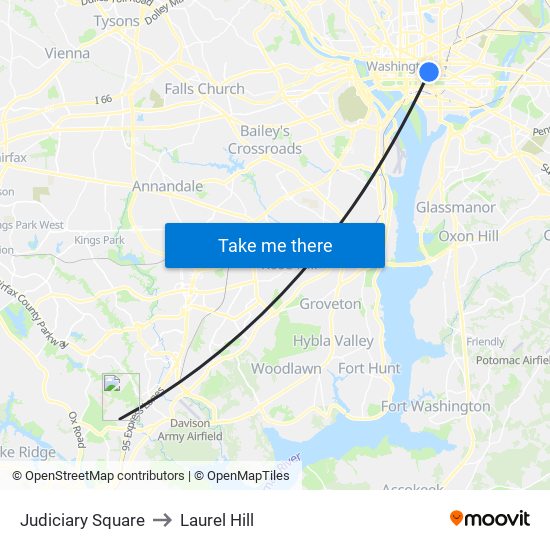 Judiciary Square to Laurel Hill map