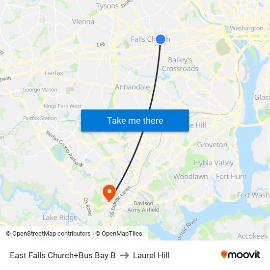 East Falls Church+Bay B to Laurel Hill map