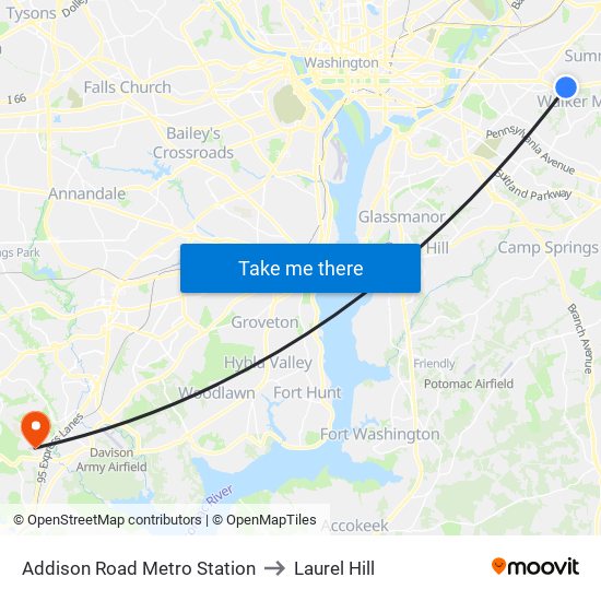 Addison Road Metro Station to Laurel Hill map