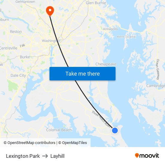 Lexington Park to Layhill map