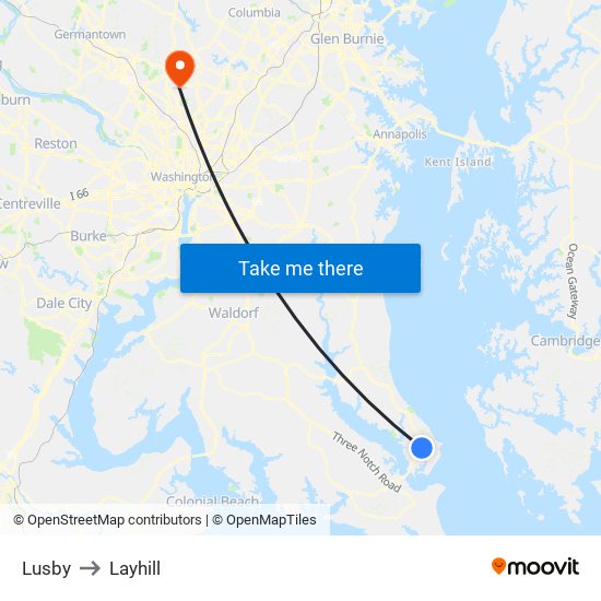 Lusby to Layhill map