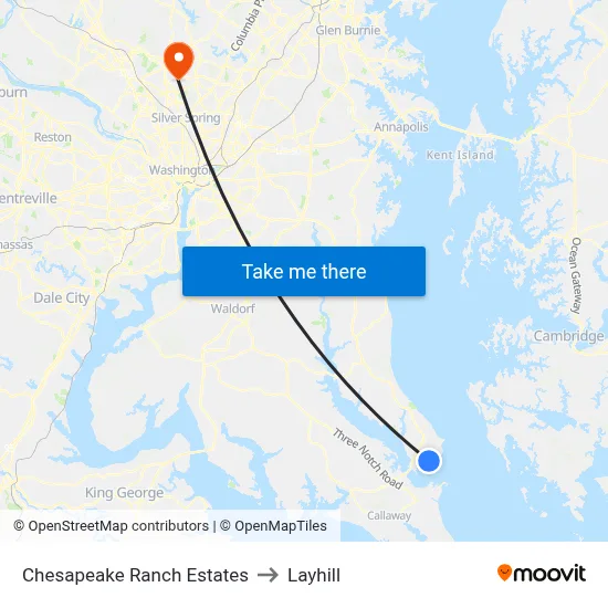Chesapeake Ranch Estates to Layhill map