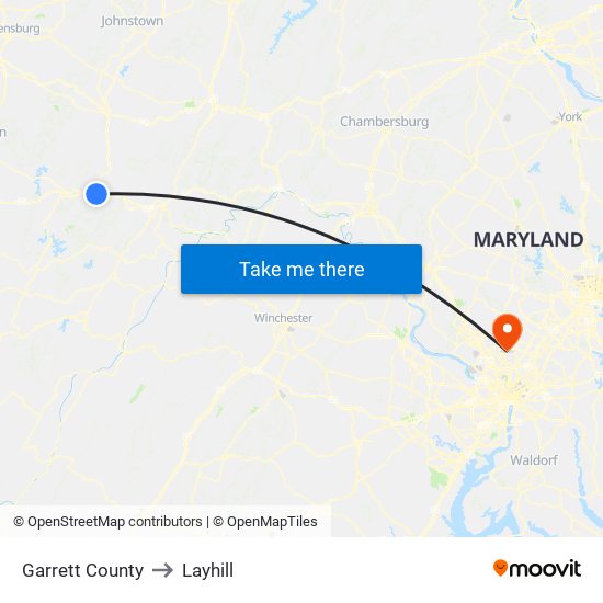 Garrett County to Layhill map