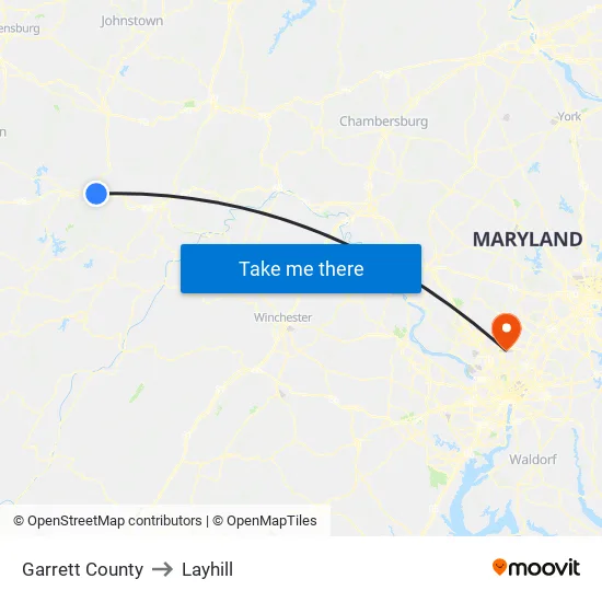 Garrett County to Layhill map