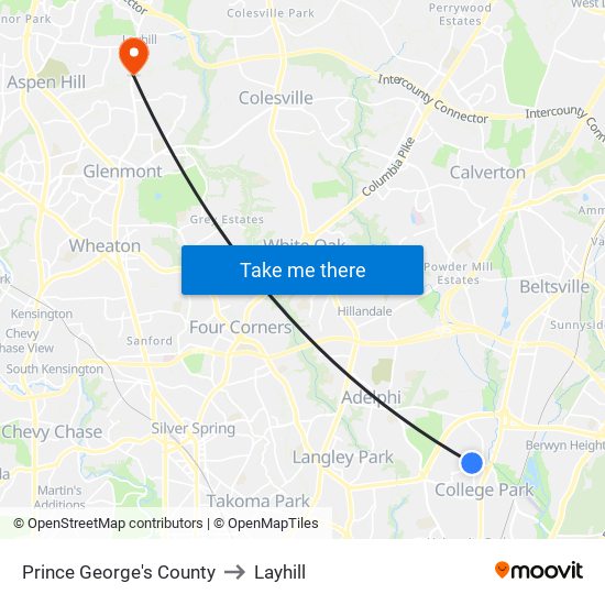 Prince George's County to Layhill map