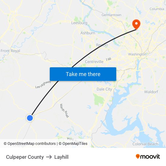 Culpeper County to Layhill map