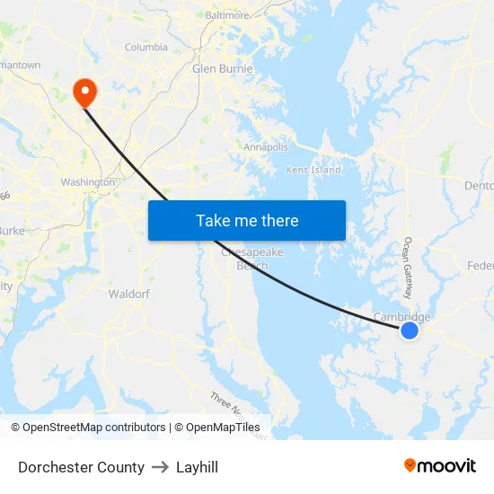 Dorchester County to Layhill map