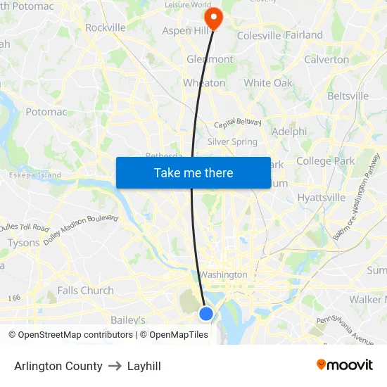Arlington County to Layhill map