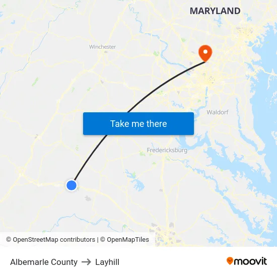 Albemarle County to Layhill map