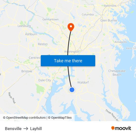 Bensville to Layhill map