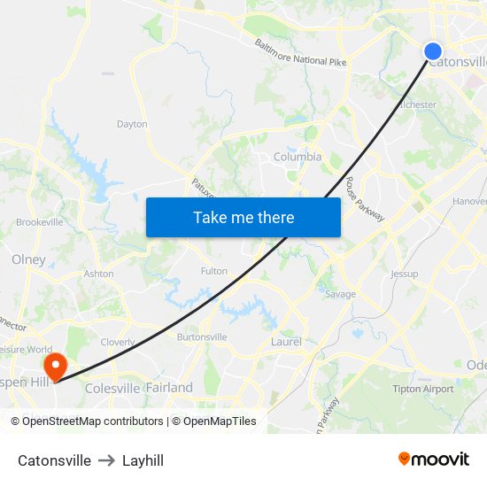 Catonsville to Layhill map