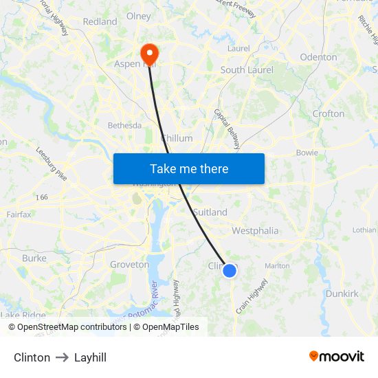 Clinton to Layhill map