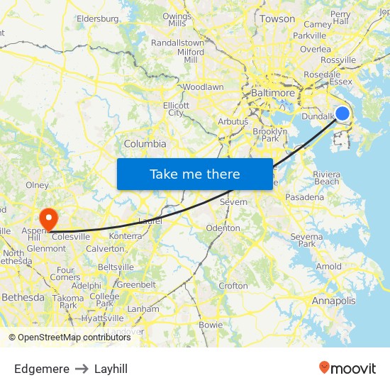 Edgemere to Layhill map