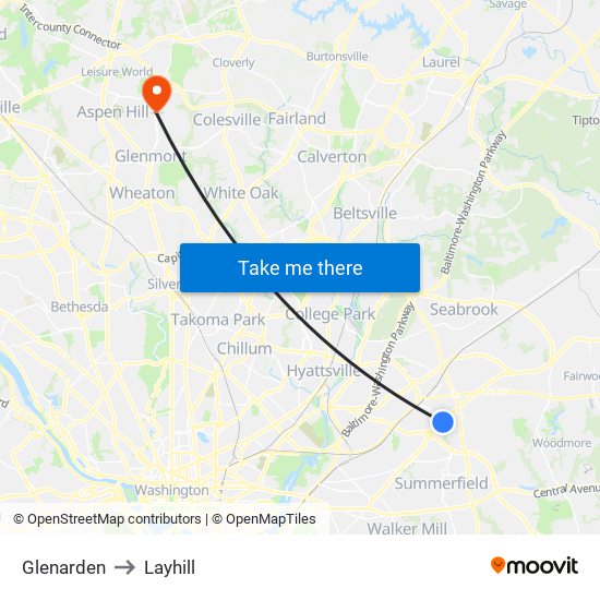 Glenarden to Layhill map