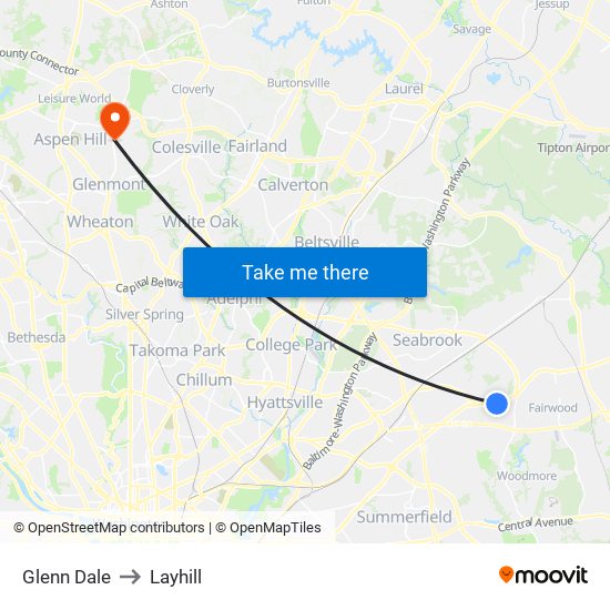 Glenn Dale to Layhill map