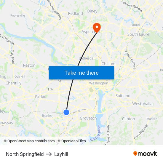 North Springfield to Layhill map