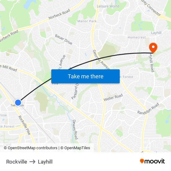 Rockville to Layhill map
