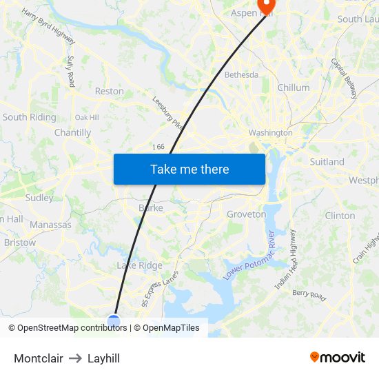 Montclair to Layhill map