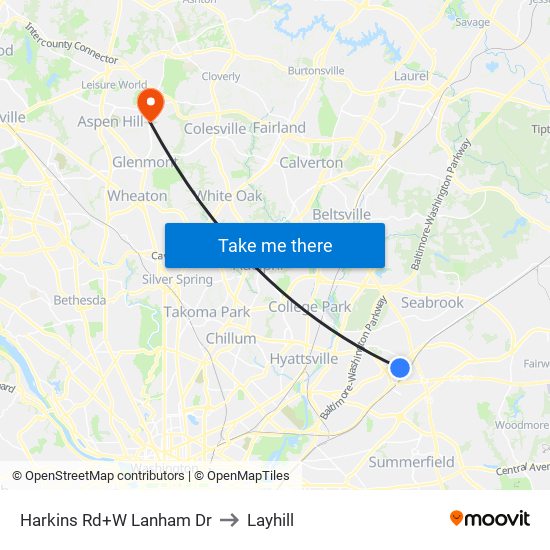 Harkins Rd+W Lanham Dr to Layhill map