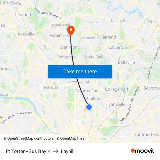 Fort Totten+Bay K to Layhill map